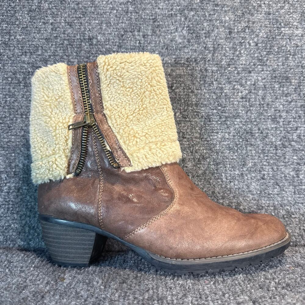Remonte Dorndorf Brown Leather Ankle Boots Zipper Faux Fur Booties Women 6.5